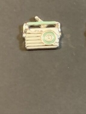 Transistor Radio Floating Locket Charms in Mint and Silver